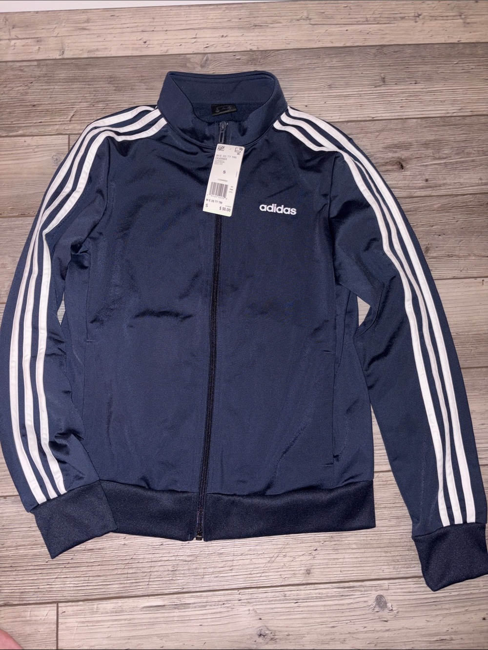 NWT women’s adidas Navy blue Track Jacket with White 3-Stripes